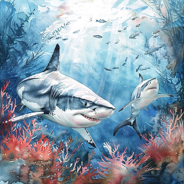 Free Photo watercolor shark illustration