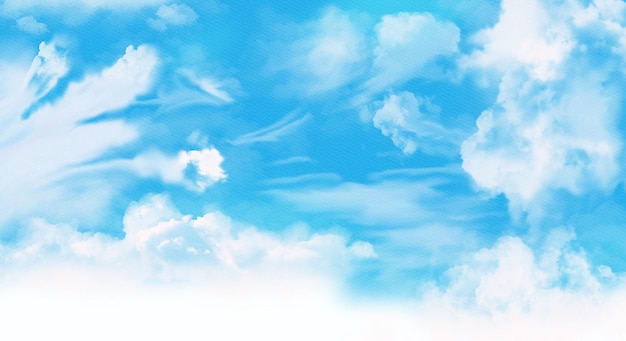 watercolor sky with clouds and wind flow background