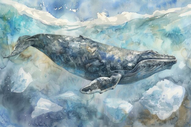 Watercolor whale illustration