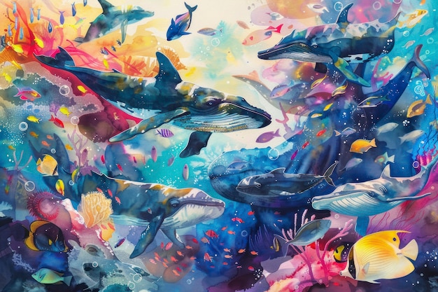 Free photo watercolor whale illustration