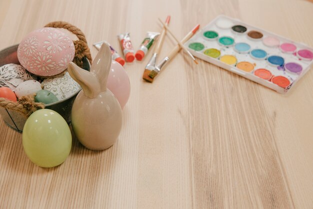 Watercolors near Easter eggs