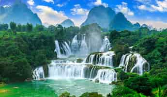 Free photo waterfall clean tourist blue flow asian