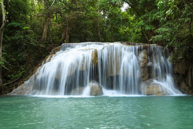 Free photo waterfall in erawan national park level 2 kanchanaburi