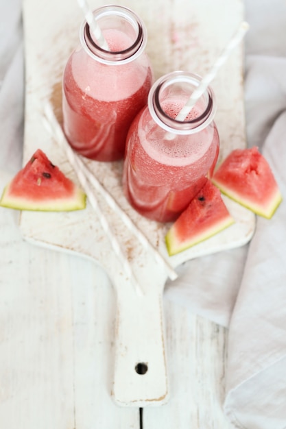 Free photo watermelon smoothie, summer refreshing drink