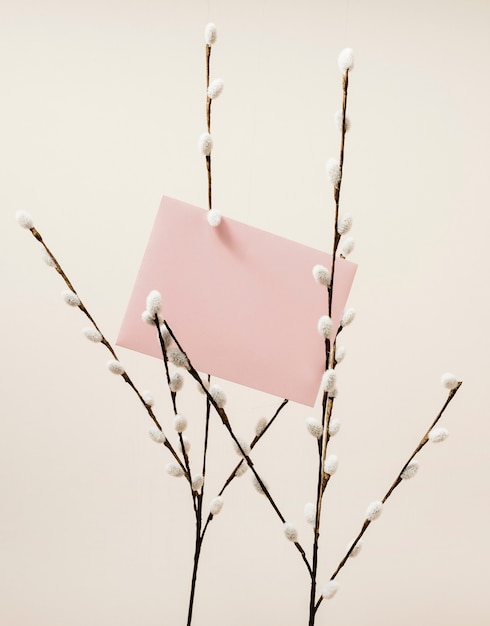 Free photo wedding card with cotton branches