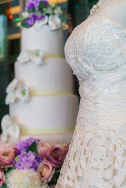 Wedding dresses on mannequins .