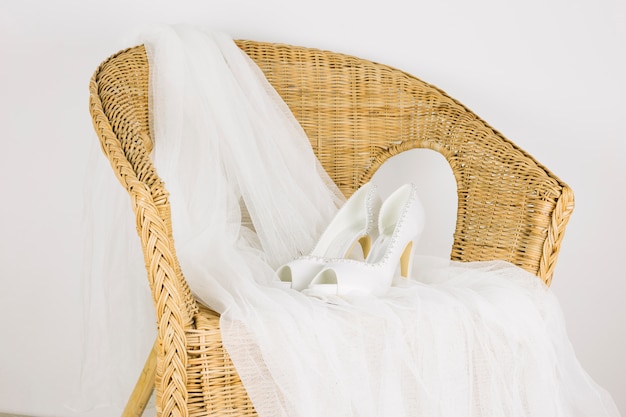 Wedding shoes in an armchair