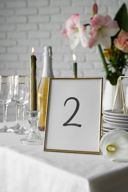 Free photo wedding table arrangement with candles