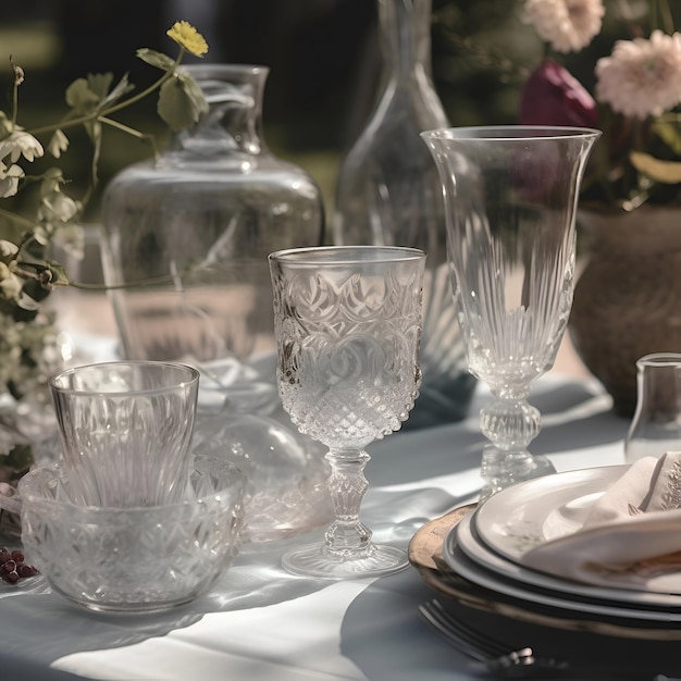 Free photo wedding table setting with empty glasses and cutlery