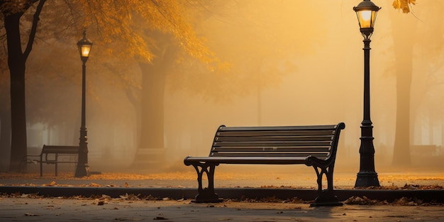 Free photo welcoming wooden bench in a park with autumn leaves