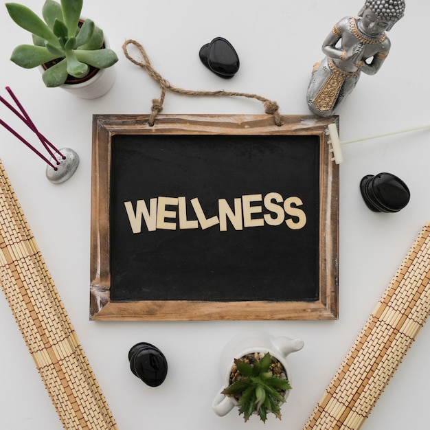 Free photo wellness lettering on chalkboard