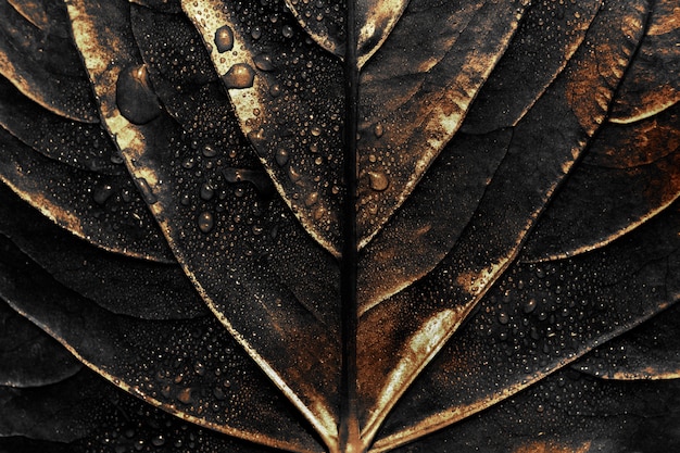 Free Photo wet golden alocasia leaf background