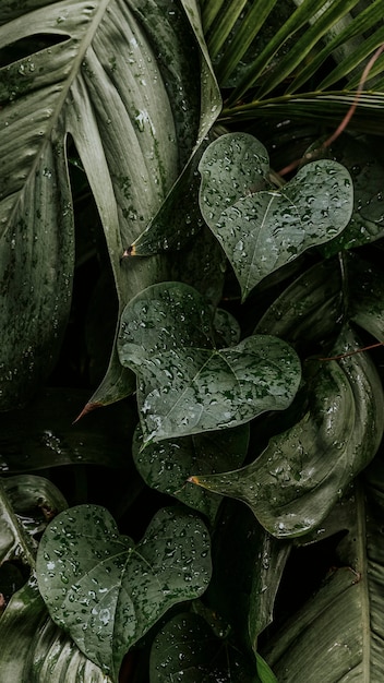 Free photo wet monstera plant leaves mobile wallpaper