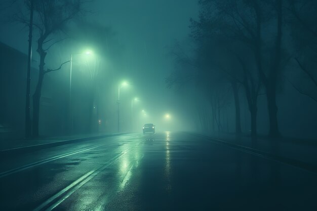 Wet street in dark atmosphere