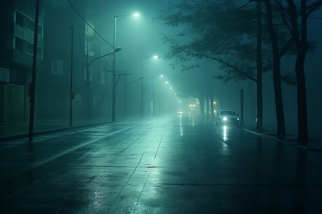 Wet street in dark atmosphere