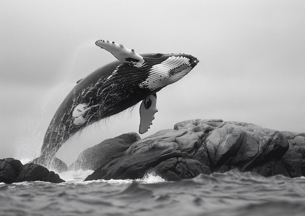 Free Photo whale in the wild in black and white