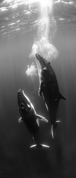 Free Photo whale in the wild in black and white