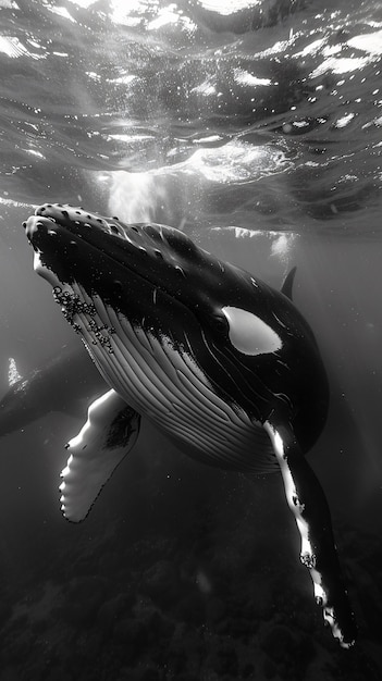 Free Photo whale in the wild in black and white