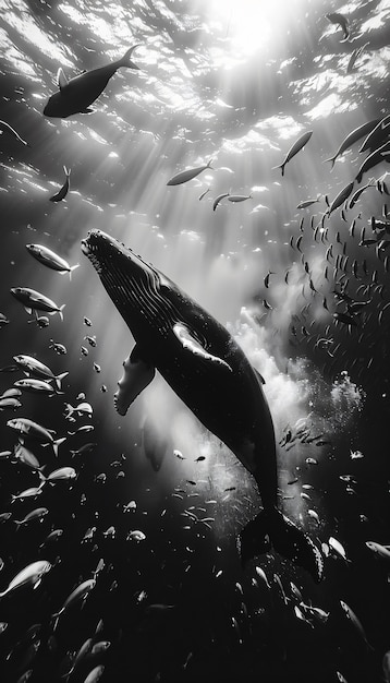 Free Photo whale in the wild in black and white