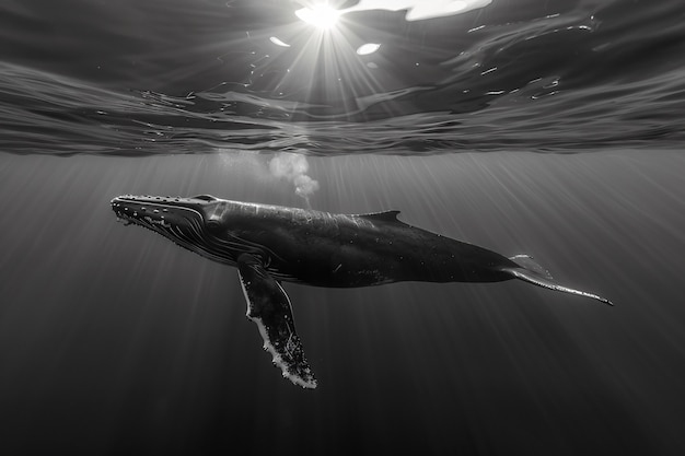 Free photo whale in the wild in black and white