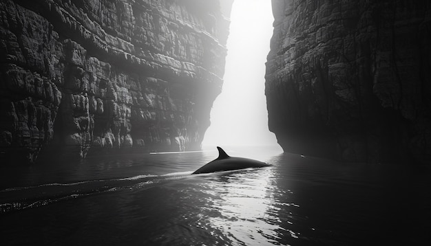 Whale in the wild in black and white