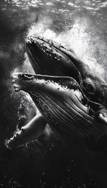 Free photo whale in the wild in black and white