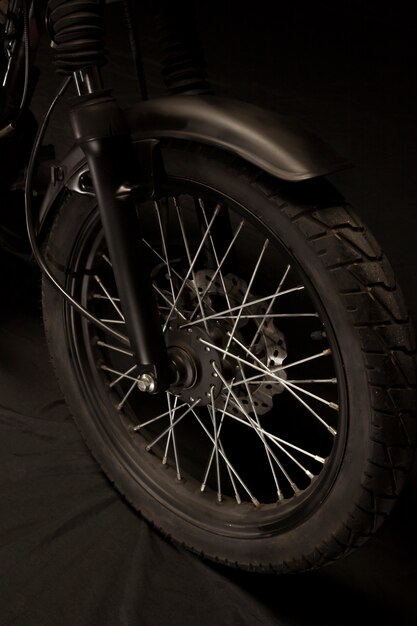 Wheels of a cafe racer style motorbike