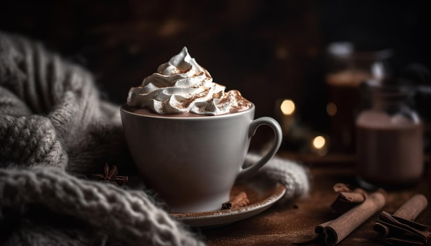 Whipped cream and marshmallow top hot cocoa generated by AI