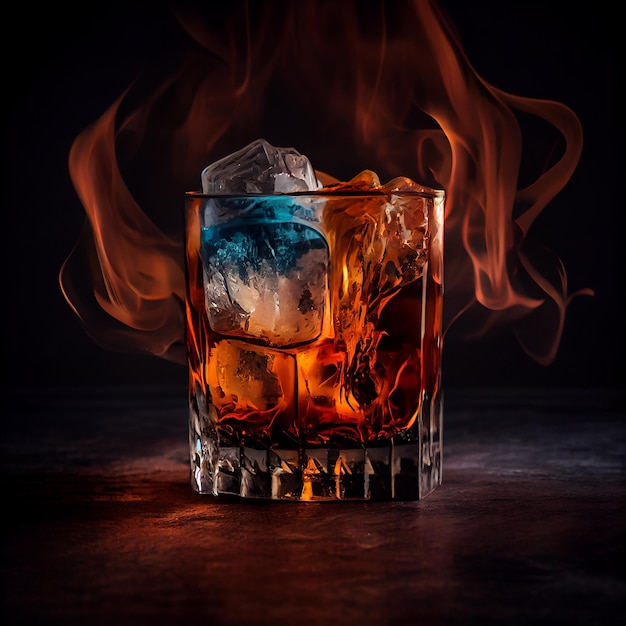 Whiskey on ice in glowing glass motion generative AI