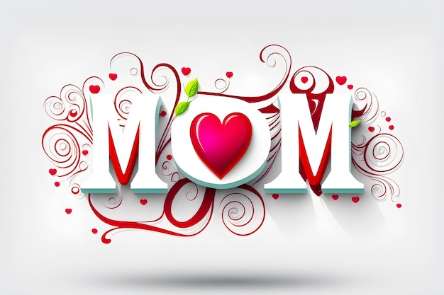 Free photo white 3d mom lettering with red hearts and curls for mother's day