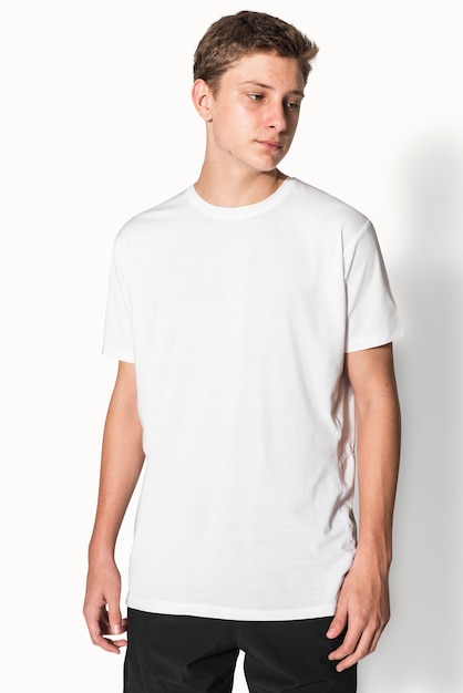 Free Photo white basic t-shirt for boys&rsquo; teen&rsquo;s apparel studio shoot