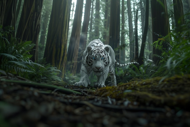 Free photo white bengal tiger in nature