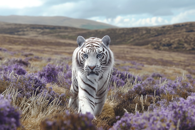 Free photo white bengal tiger in nature