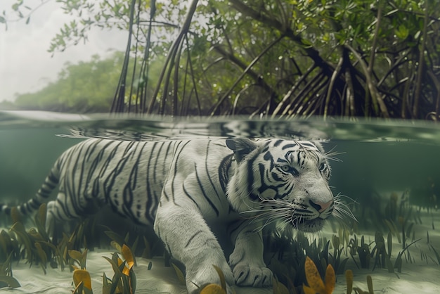 Free Photo white bengal tiger in wilderness