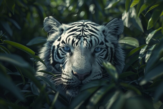 White bengal tiger in wilderness