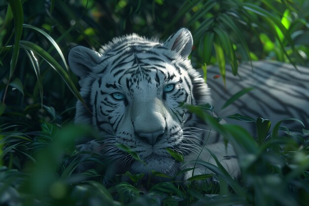 White bengal tiger in wilderness