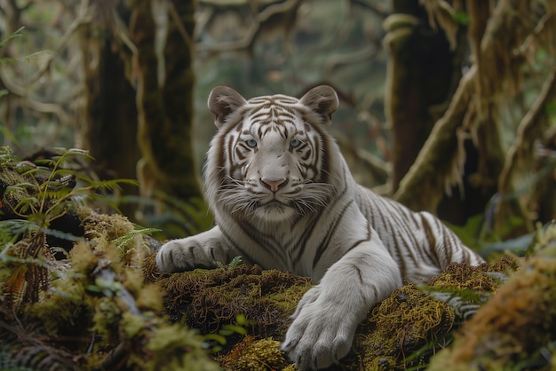 White bengal tiger in wilderness