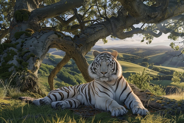 White bengal tiger in wilderness