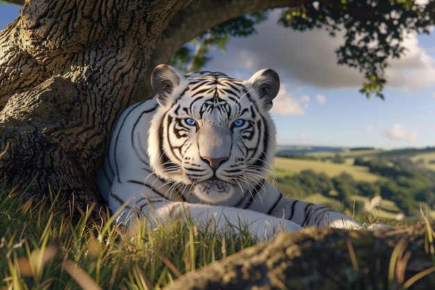 White bengal tiger in wilderness