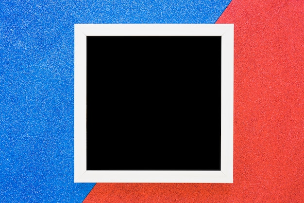 White border frame on dual blue and red background