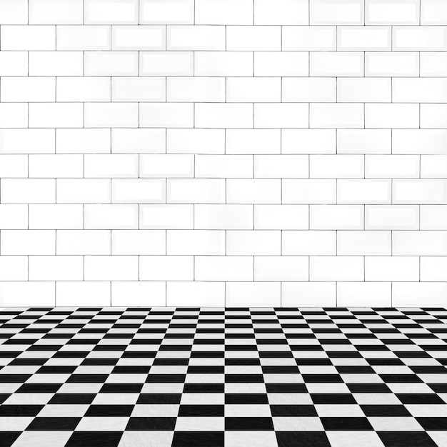 White brick wall and tiled floor