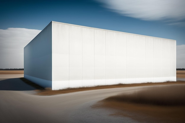 A white building with a blue sky in the background