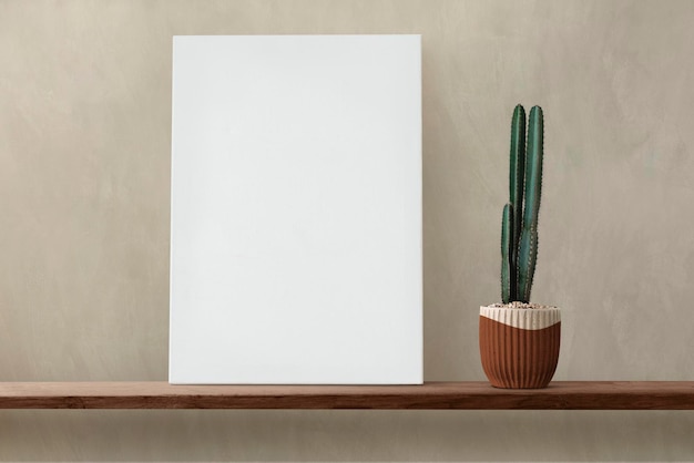 White canvas on a wooden shelf