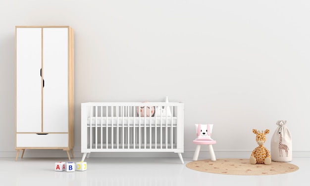 Free Photo white child bedroom interior with copy space