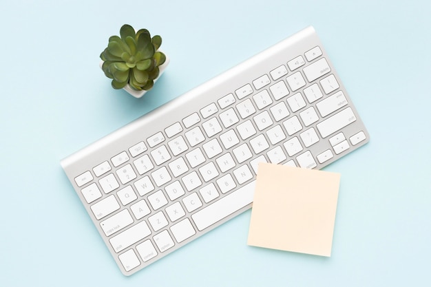 Free photo white keyboard next to plant