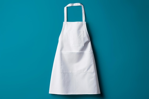 Free photo white kitchen apron on a flat blue background