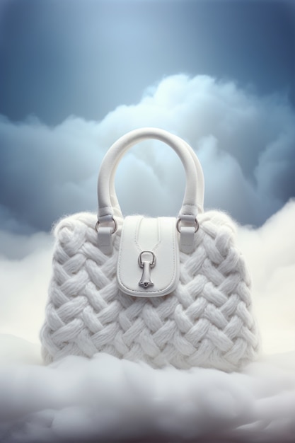 White knitted bag still life