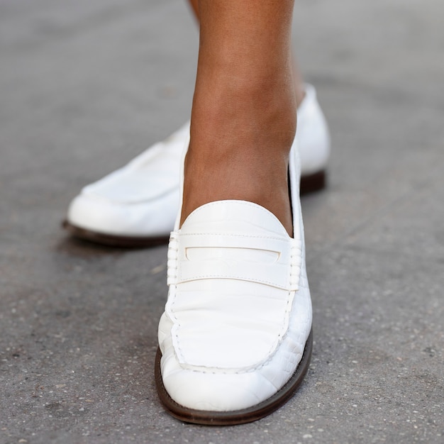 Free photo white leather loafers shoes women’s fashion