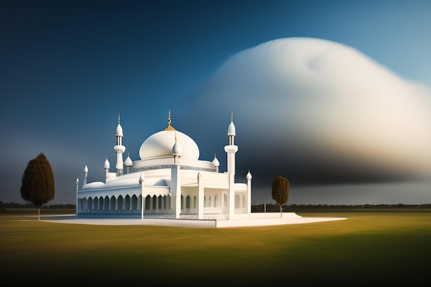 Free Photo a white mosque with a large cloud in the background