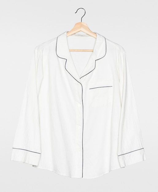 White pajama shirt front view simple nightwear apparel